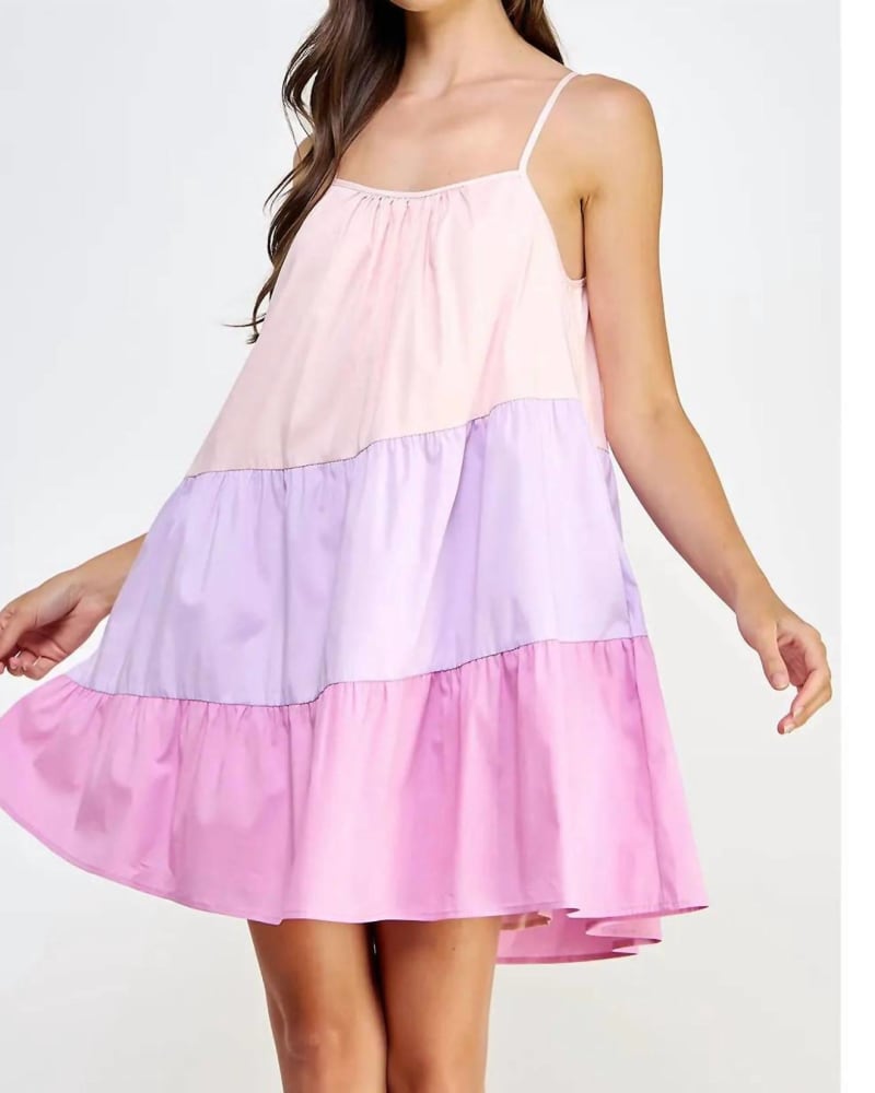 Front of a model wearing a size Large Sweet On Me Mini Dress in Pink Multi in Pink Multi by Strut & Bolt. | dia_product_style_image_id:340438